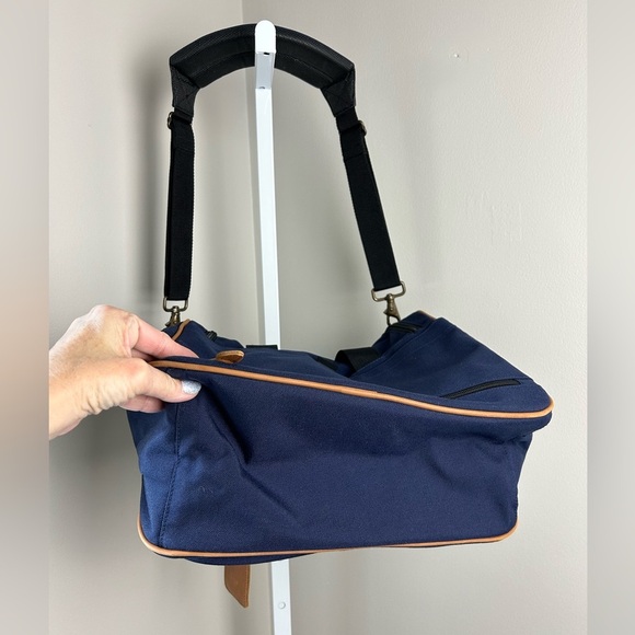 Luggage L.L. Bean Utility Adventurer Mini Duffle Bag Carryon Navy Leather Accent - Picture 5 of 12